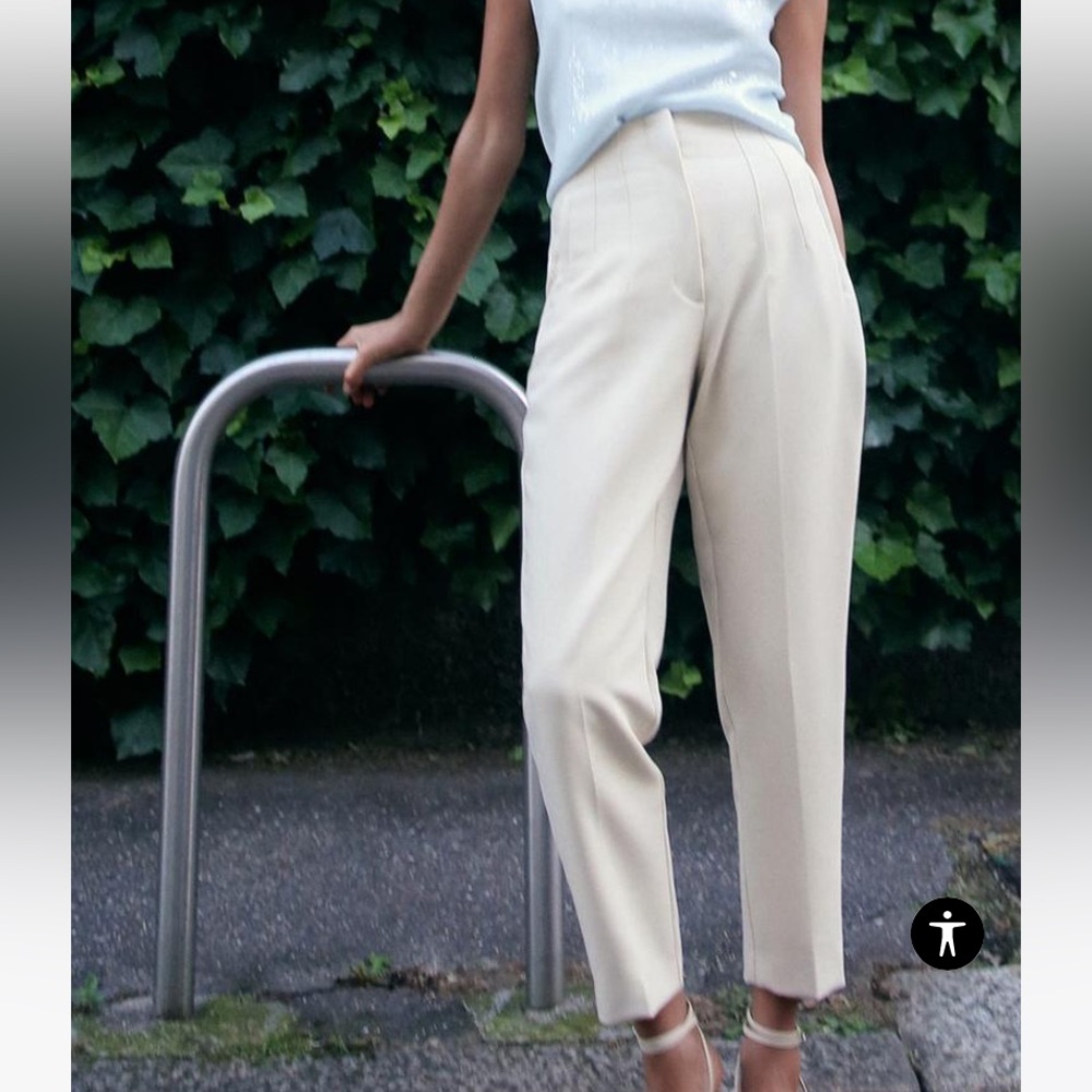 ZARA HIGH WAISTED PANT OYSTER MEDIUM